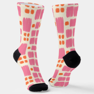 Pink and Orange painted shapes on a Cream backgrou Socks