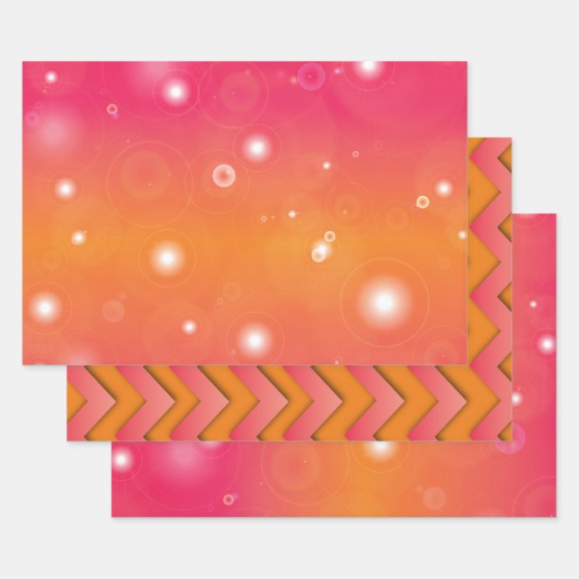 Pink and Orange Pattern Wrapping Paper (Set)