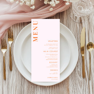 Pink and Orange Peach Apricot Crush Wedding Menu