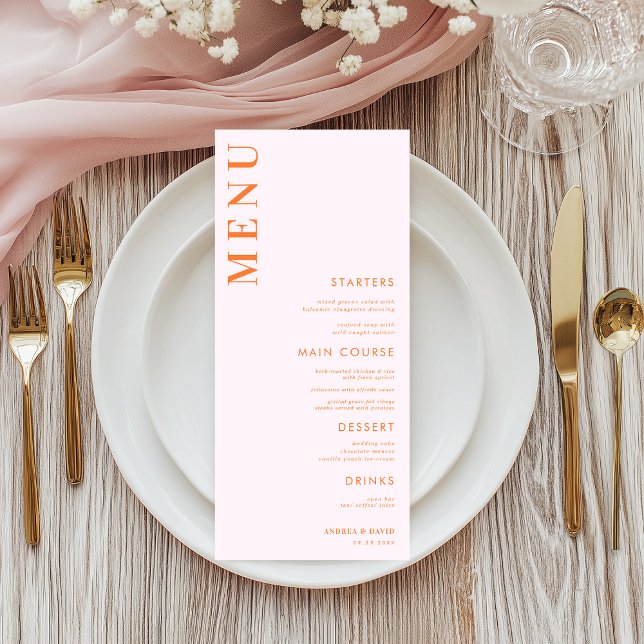 Pink and Orange Peach Apricot Crush Wedding Menu (Creator Uploaded)
