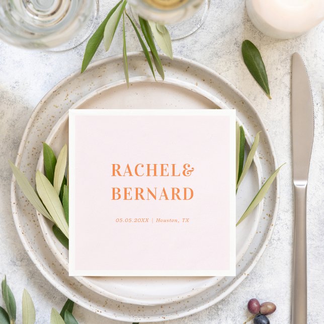 Pink and Orange Peach Apricot Typography Wedding   Napkin (Creator Uploaded)