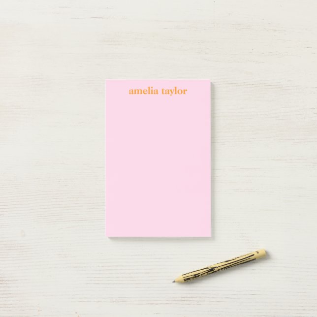 Pink And Orange Personalised Teacher Name Post-it Notes (On Desk)