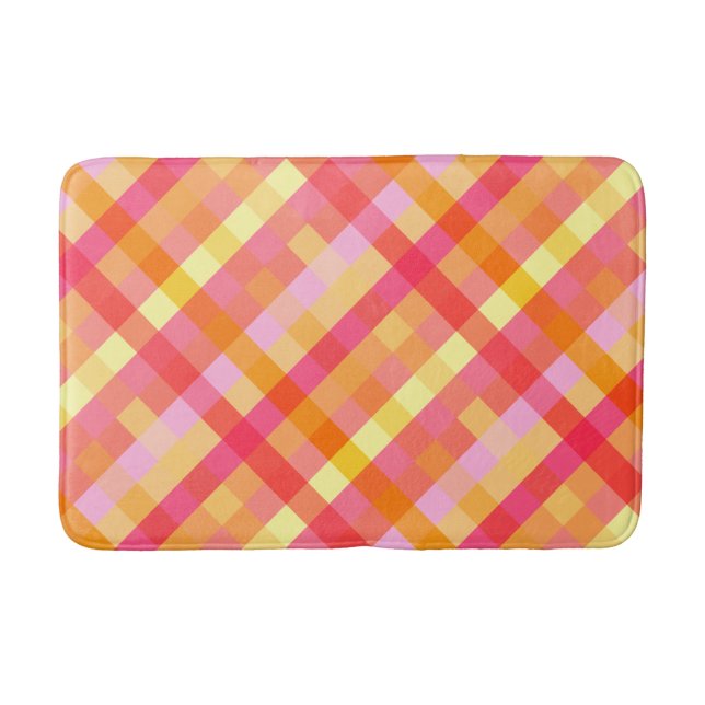 Pink and orange plaid bath mat (Front)