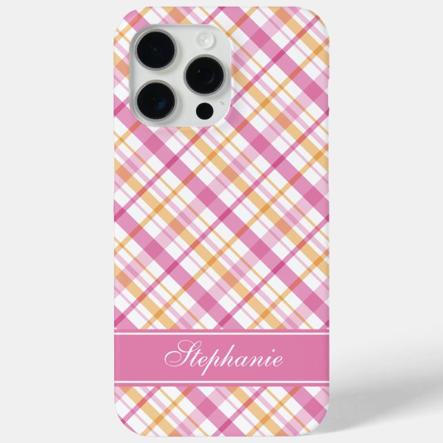 Pink and Orange Plaid Pattern Case-Mate iPhone Case (Back)