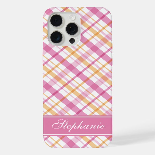 Pink and Orange Plaid Pattern iPhone Case (Back)