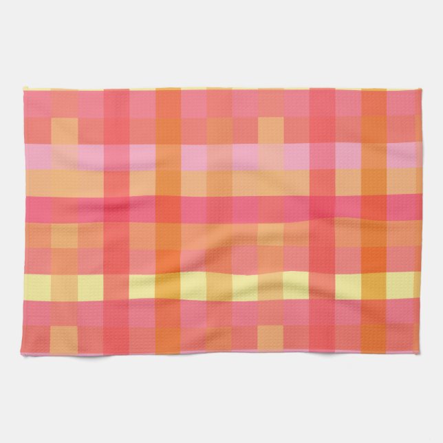 Pink and orange plaid tea towel (Horizontal)