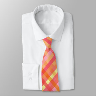 Pink and orange plaid tie