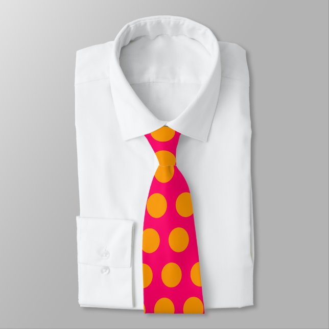 Pink and Orange Polka Dot Tie (Tied)