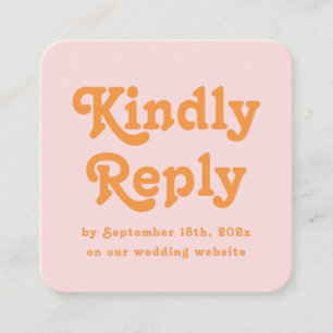 Pink and Orange Retro 70s Wedding RSVP Qr Code Enclosure Card