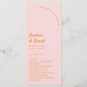 Pink and Orange Retro Disco Wedding  Programme