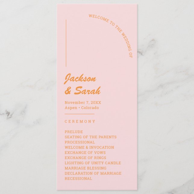 Pink and Orange Retro Disco Wedding  Programme (Front)