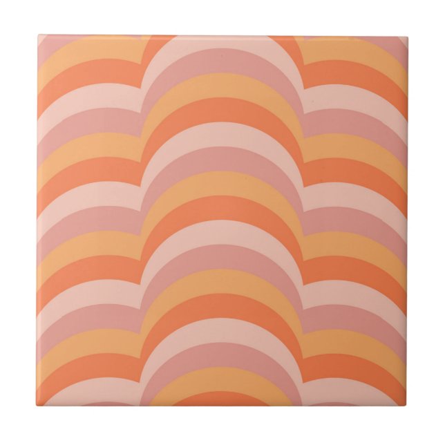 Pink and orange retro style curves pattern tile (Front)