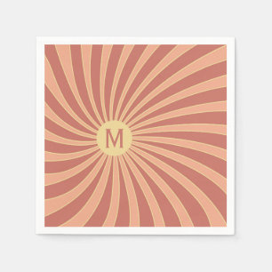Pink and orange retro style sunburst design napkin