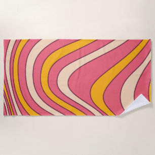 Pink and orange retro style waves beach towel