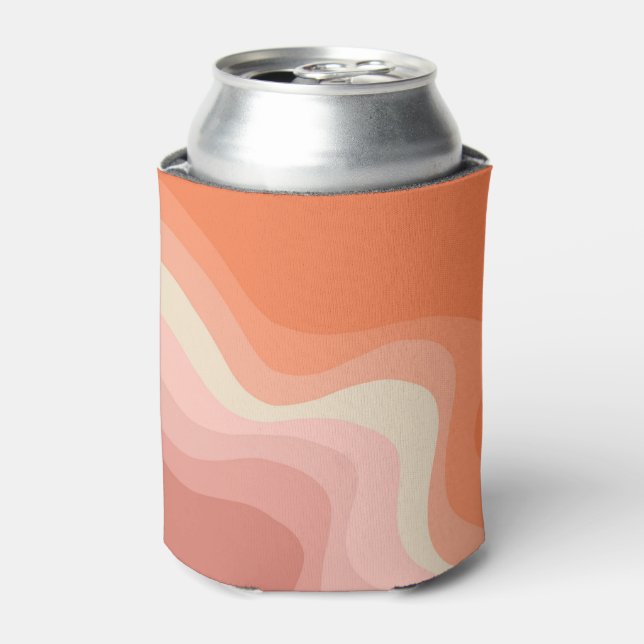 Pink and orange retro style waves can cooler (Can Front)