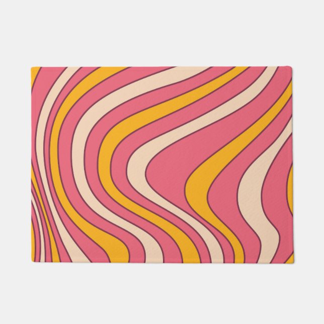 Pink and orange retro style waves doormat (Front)
