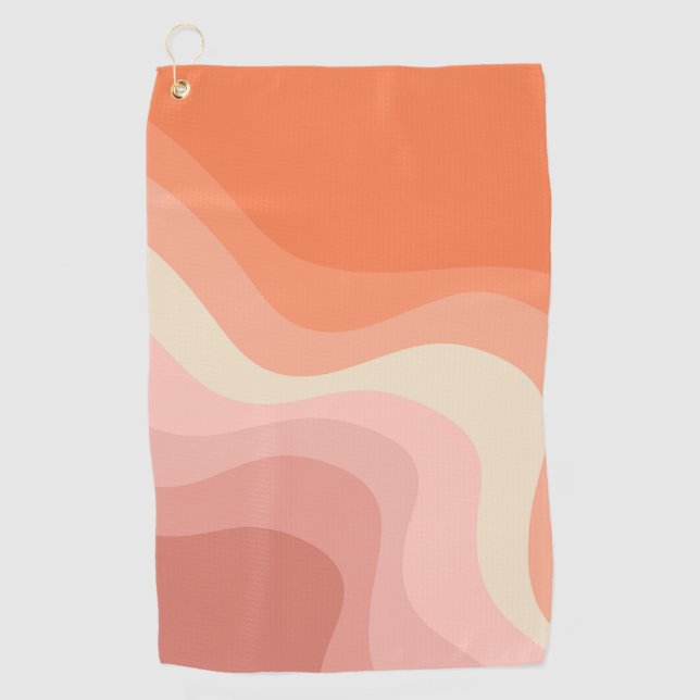 Pink and orange retro style waves golf towel (Front)