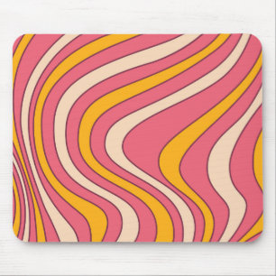 Pink and orange retro style waves mouse pad