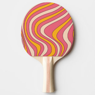Pink and orange retro style waves ping pong paddle