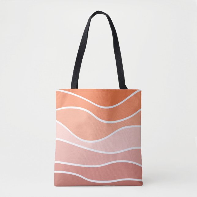 Pink and orange retro style waves tote bag (Front)