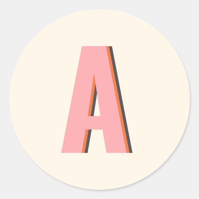Pink and Orange Retro Typography Monogram Initial Classic Round Sticker (Front)