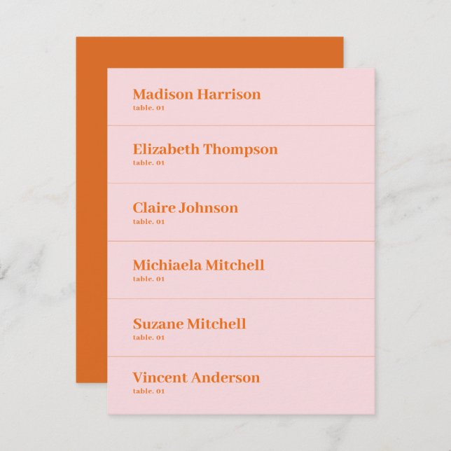 Pink and Orange Retro Wedding Place Card DIY (Front/Back)