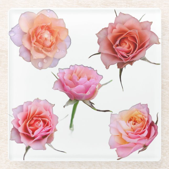 Pink and Orange Rose Glass Coaster (Front)