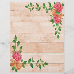 Pink and orange roses on wood