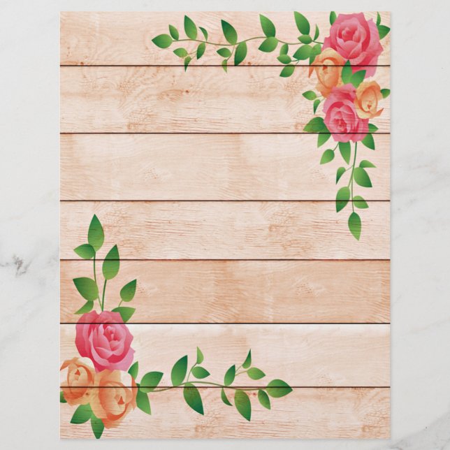Pink and orange roses on wood (Front)