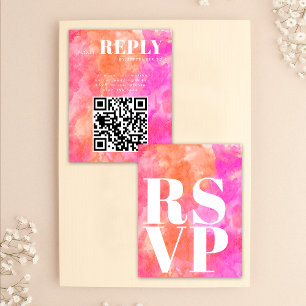 Pink and Orange RSVP Cards for Wedding QR Code