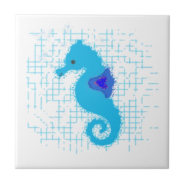 Pink And Orange Seahorse On Distressed Background Tile (Front)