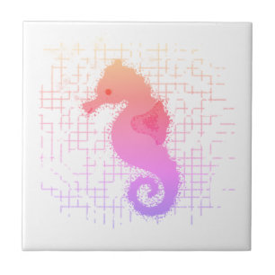 Pink And Orange Seahorse On Distressed Background Tile