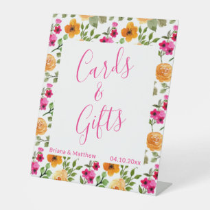 Pink and Orange Simple Floral Elegant Script Pedestal Sign
