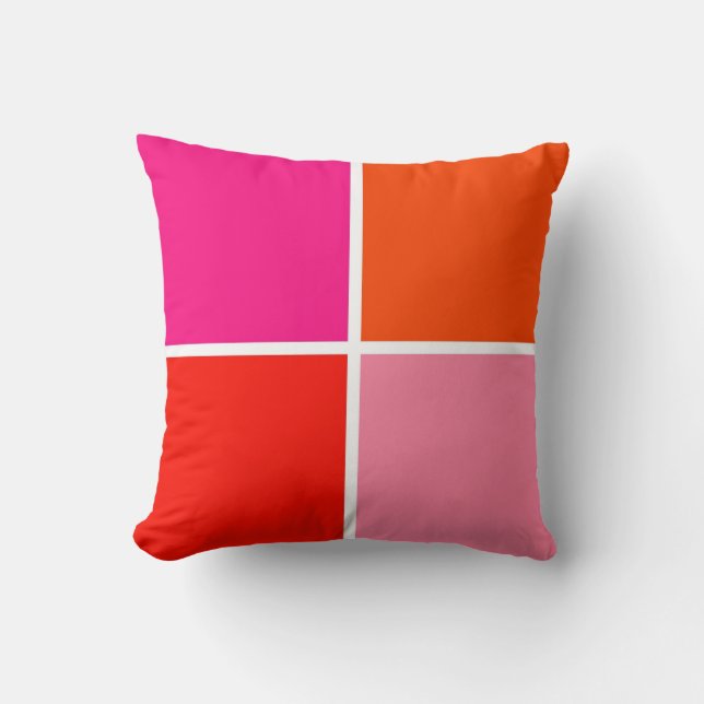 Pink and Orange Squares Cushion (Front)