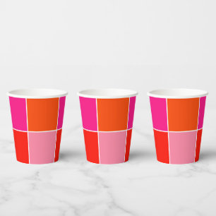 Pink and Orange Squares Paper Cups