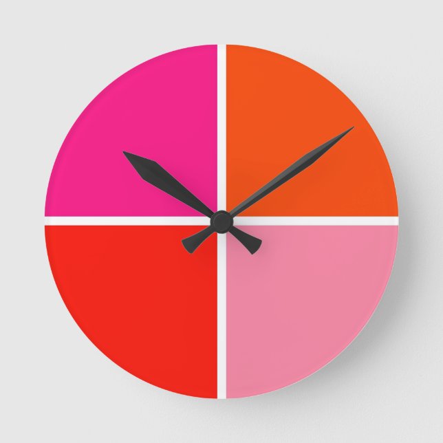 Pink and Orange Squares Round Clock (Front)