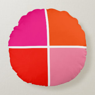 Pink and Orange Squares Round Cushion