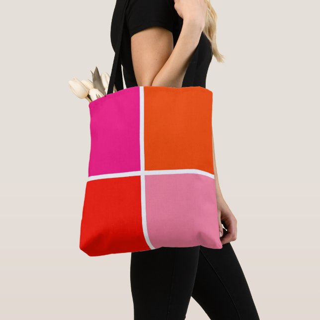 Pink and Orange Squares Tote Bag (Close Up)