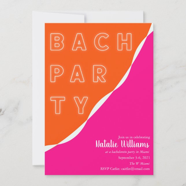 Pink and Orange Streamer Bachelorette Party Invitation (Front)