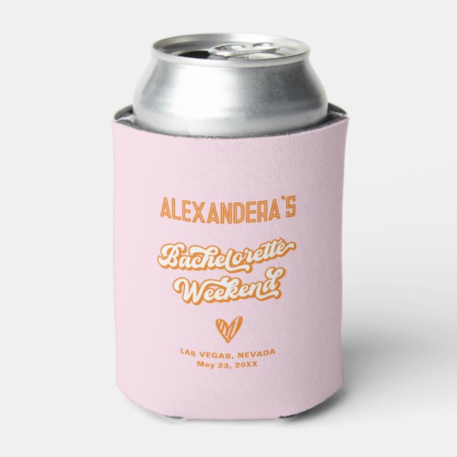 Pink and Orange Summer Bachelorette  Can Cooler (Can Front)