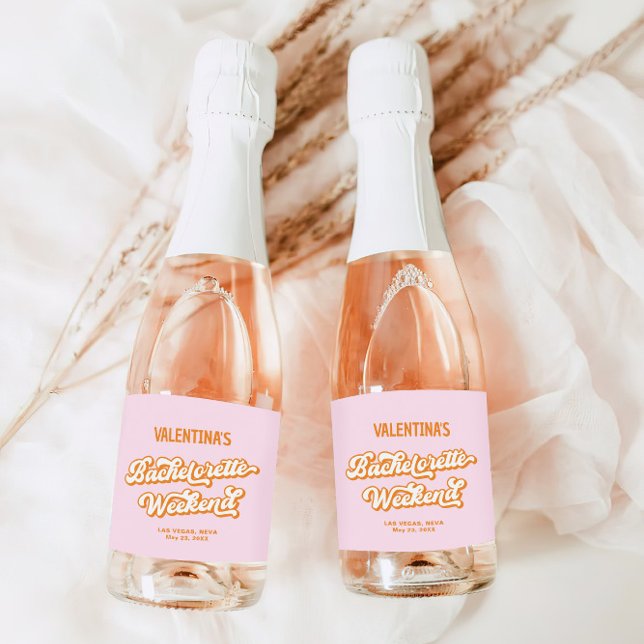 Pink and Orange Summer Bachelorette Party Sparkling Wine Label (Creator Uploaded)