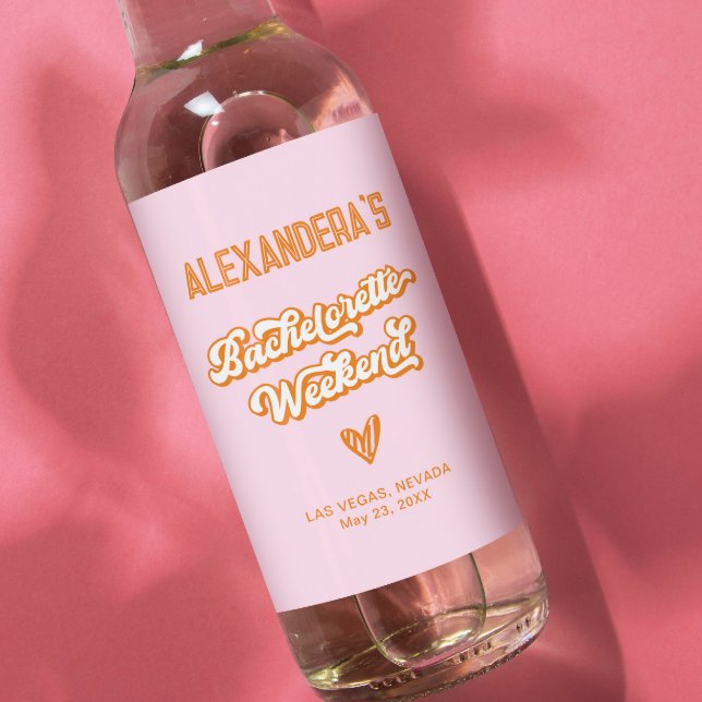Pink and Orange Sunset Bachelorette Party  Wine Label (Creator Uploaded)