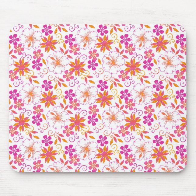 Pink and Orange Tropical Flower Pattern Mouse Pad (Front)