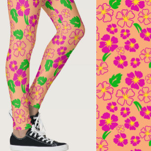 Pink and Orange Tropical Flowers Patterned Leggings