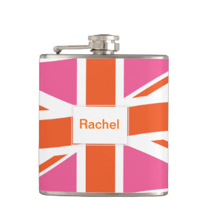 Pink and Orange Union Flag Hip Flask