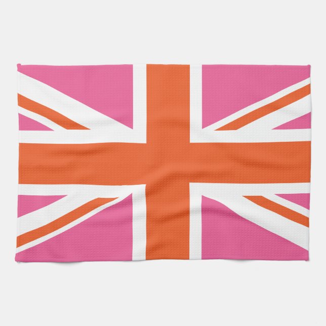 Pink and Orange Union Flag Tea Towel (Horizontal)