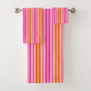  Pink and Orange Vertical Stripes Design   Bath Towel Set