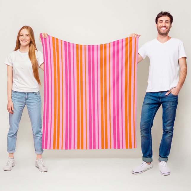  Pink and Orange Vertical Stripes Design   Fleece Blanket (In Situ)