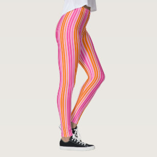 Pink and Orange Vertical Stripes Design Leggings
