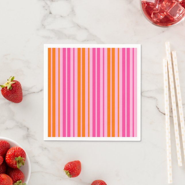  Pink and Orange Vertical Stripes Design   Napkin (Insitu)